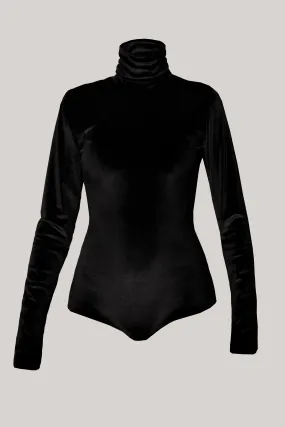 Unique Black Stretchy Velvet Bodysuit