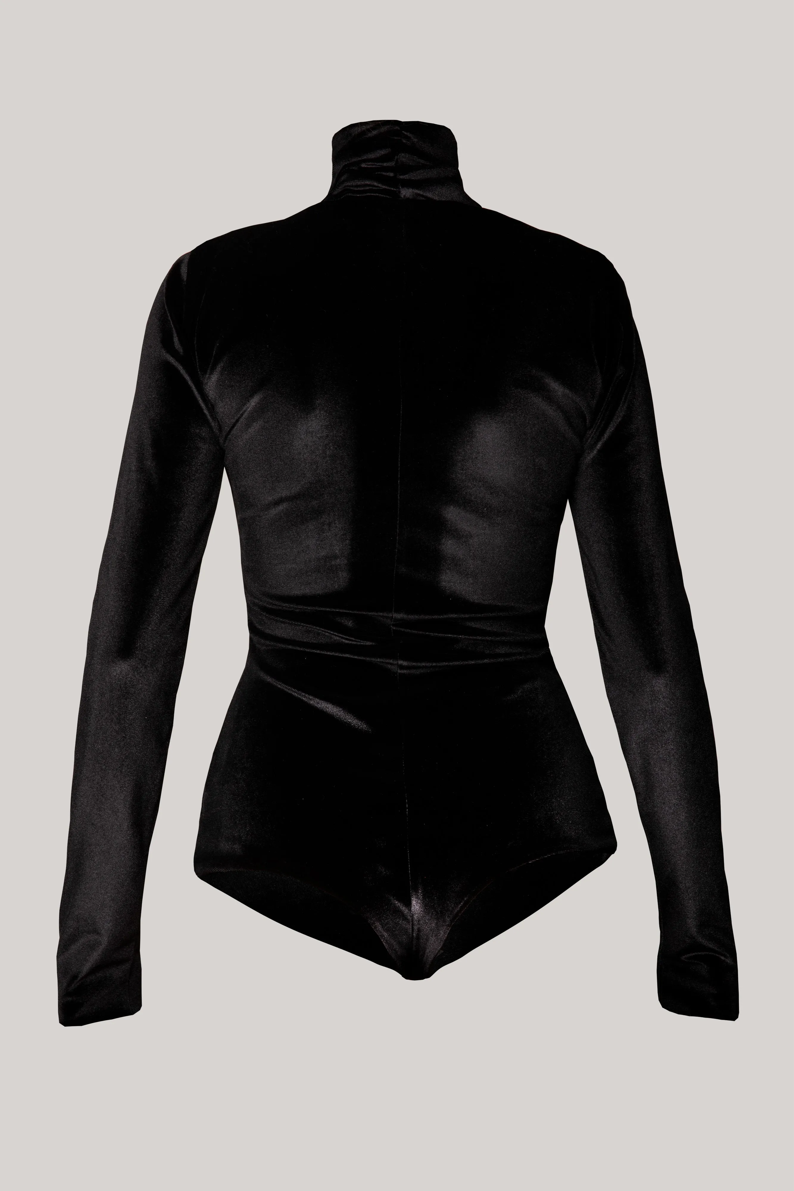 Unique Black Stretchy Velvet Bodysuit