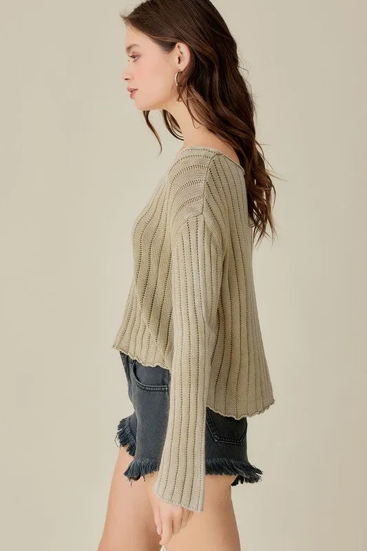 V NECK WASHED CROP SWEATER