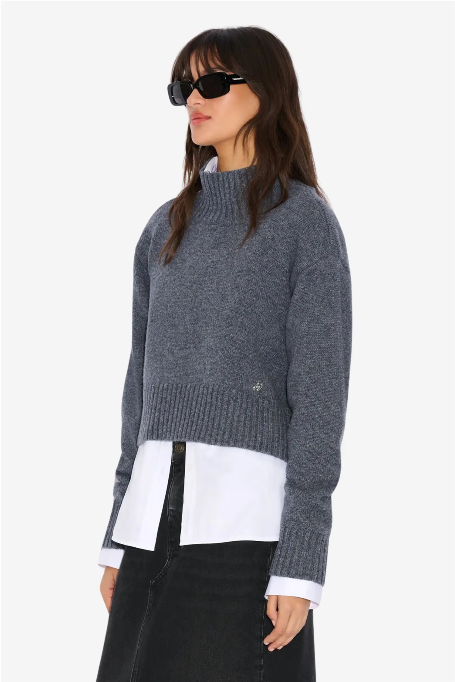 W. Wool Cropped Turtleneck Blue