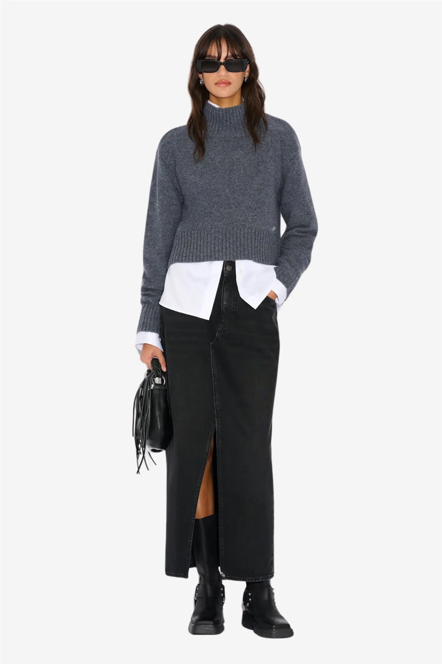 W. Wool Cropped Turtleneck Blue