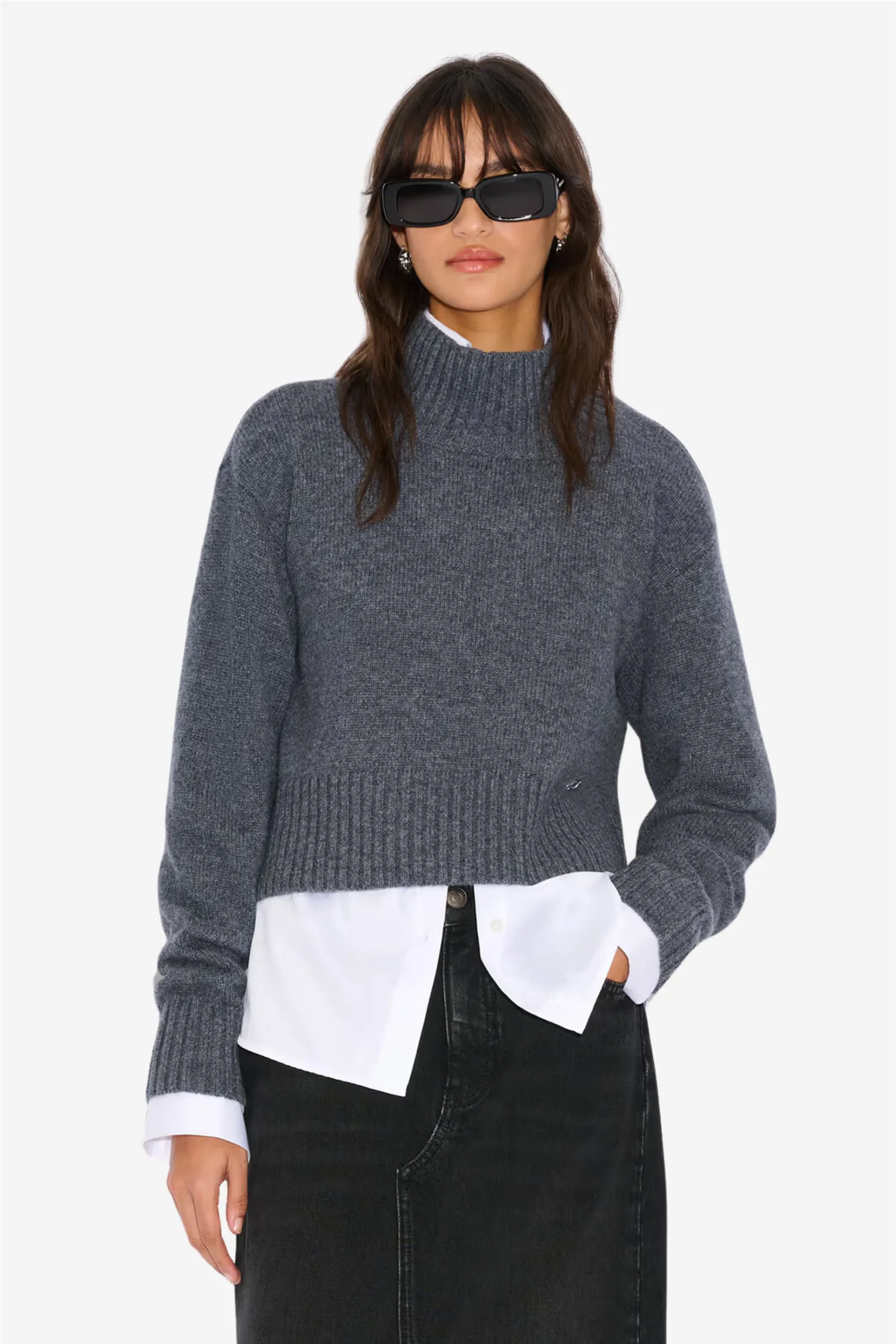 W. Wool Cropped Turtleneck Blue