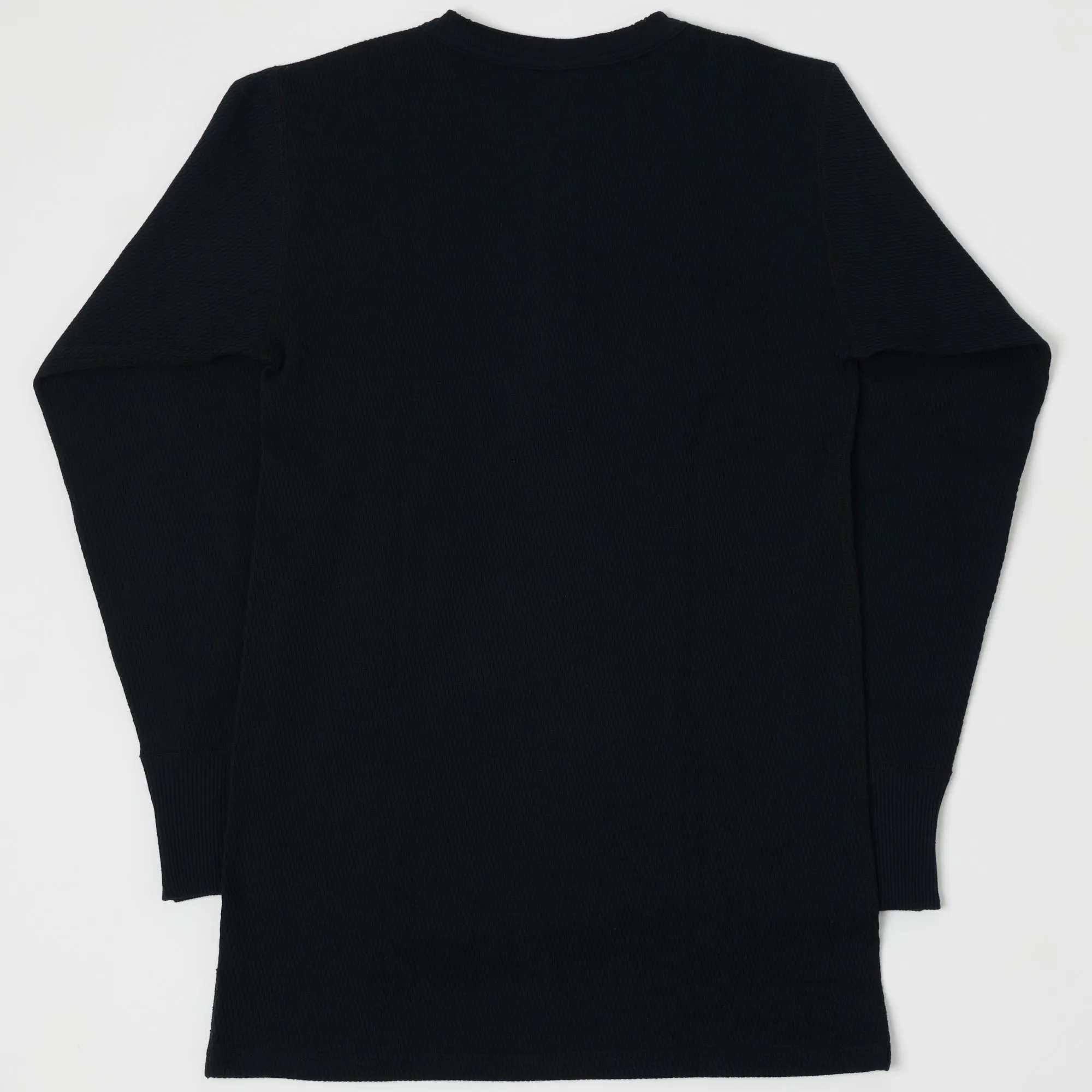 Warehouse & Co 5904 LS Waffle Knit Henley - Black