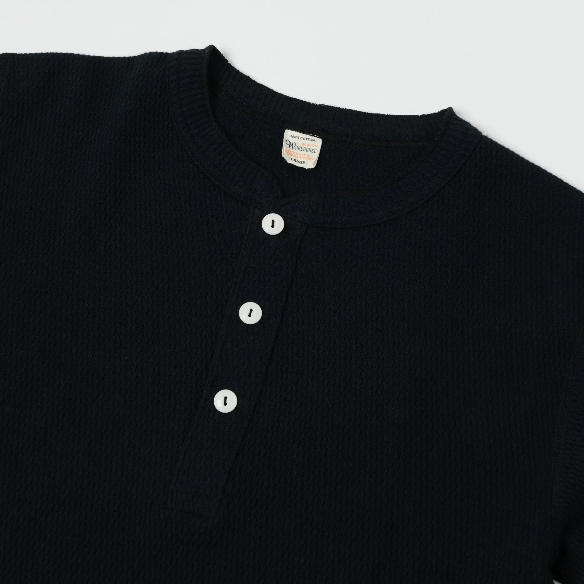 Warehouse & Co 5904 LS Waffle Knit Henley - Black