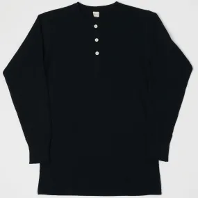 Warehouse & Co 5904 LS Waffle Knit Henley - Black