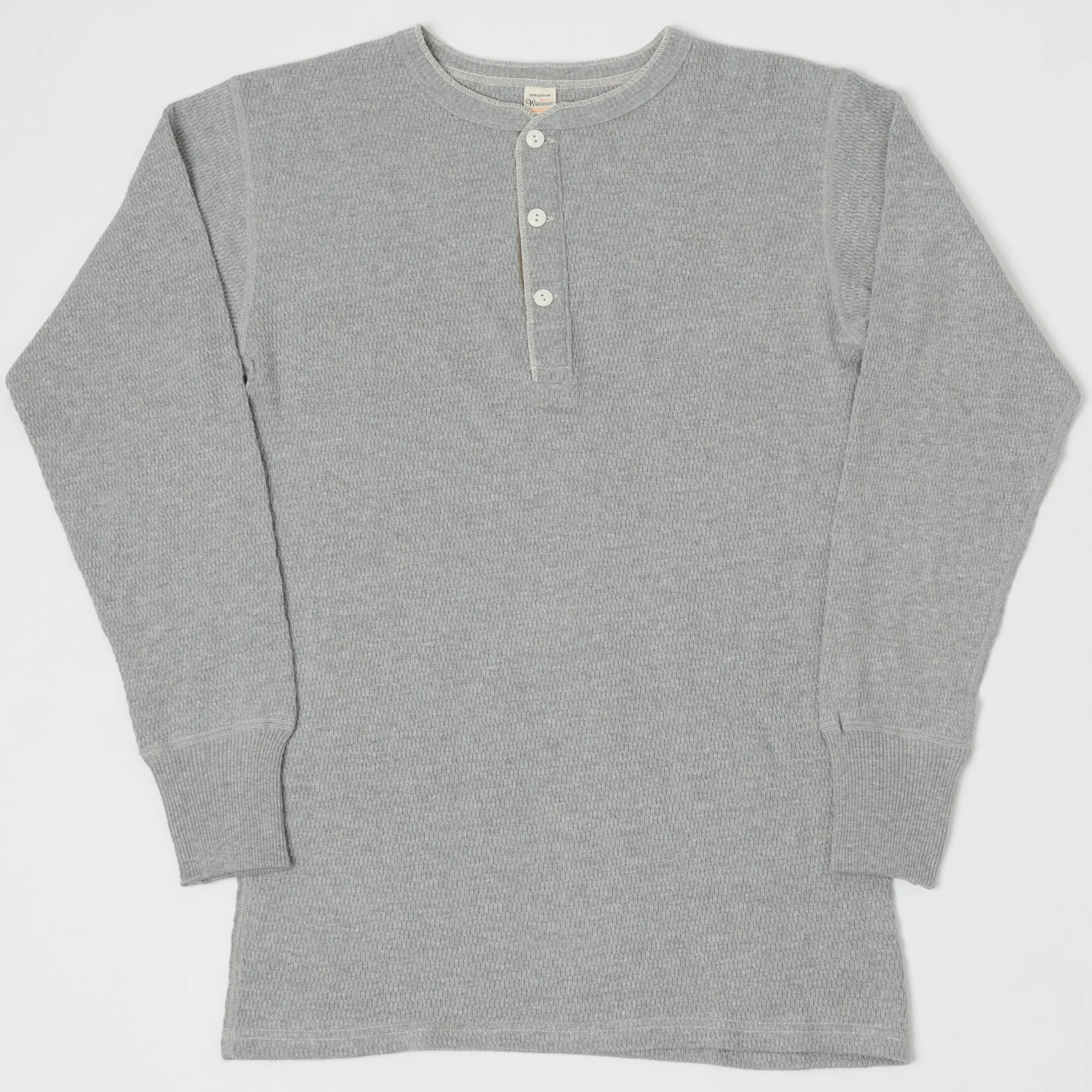 Warehouse & Co 5904 L/S Waffle Knit Henley - Heather Grey