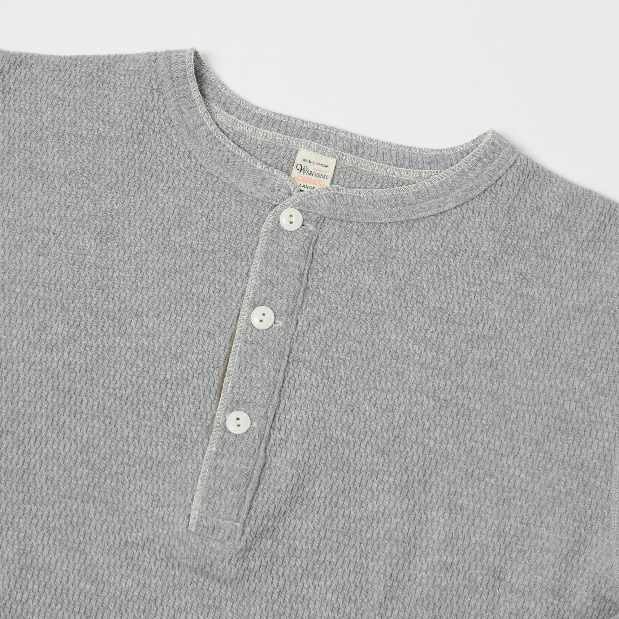 Warehouse & Co 5904 L/S Waffle Knit Henley - Heather Grey