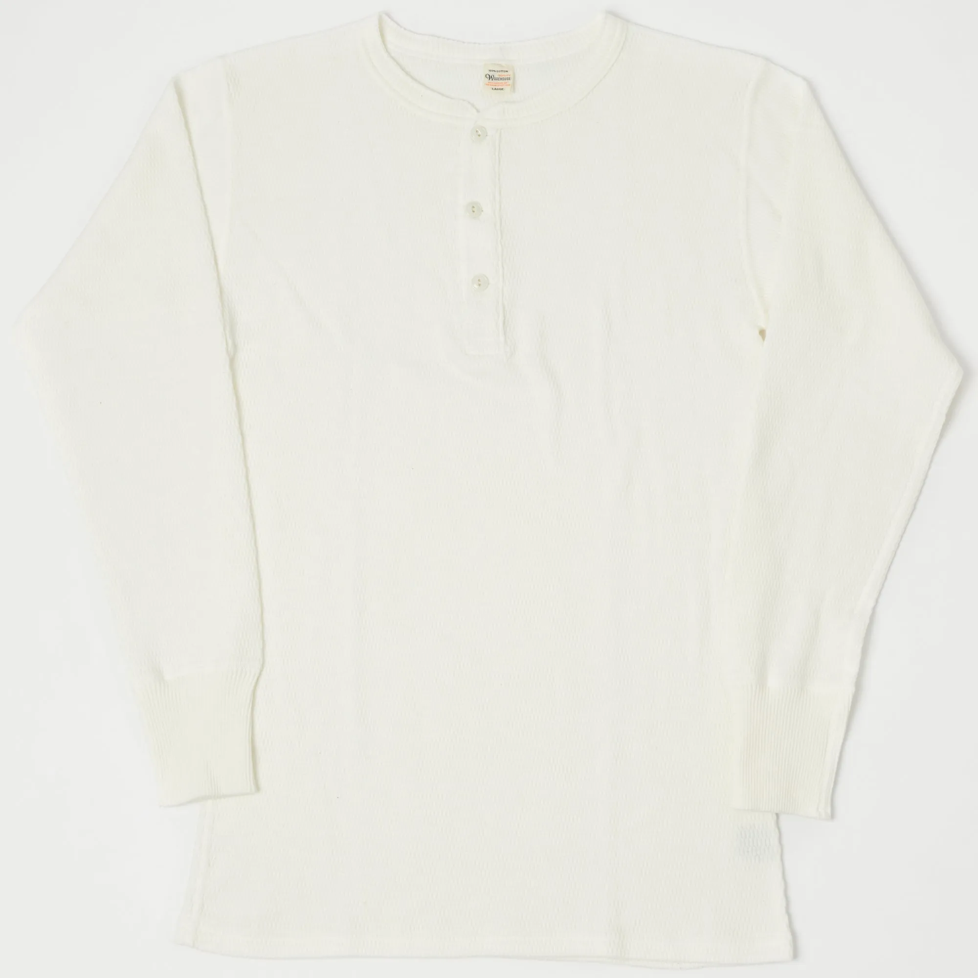 Warehouse & Co 5904 LS Waffle Knit Henley - Off White