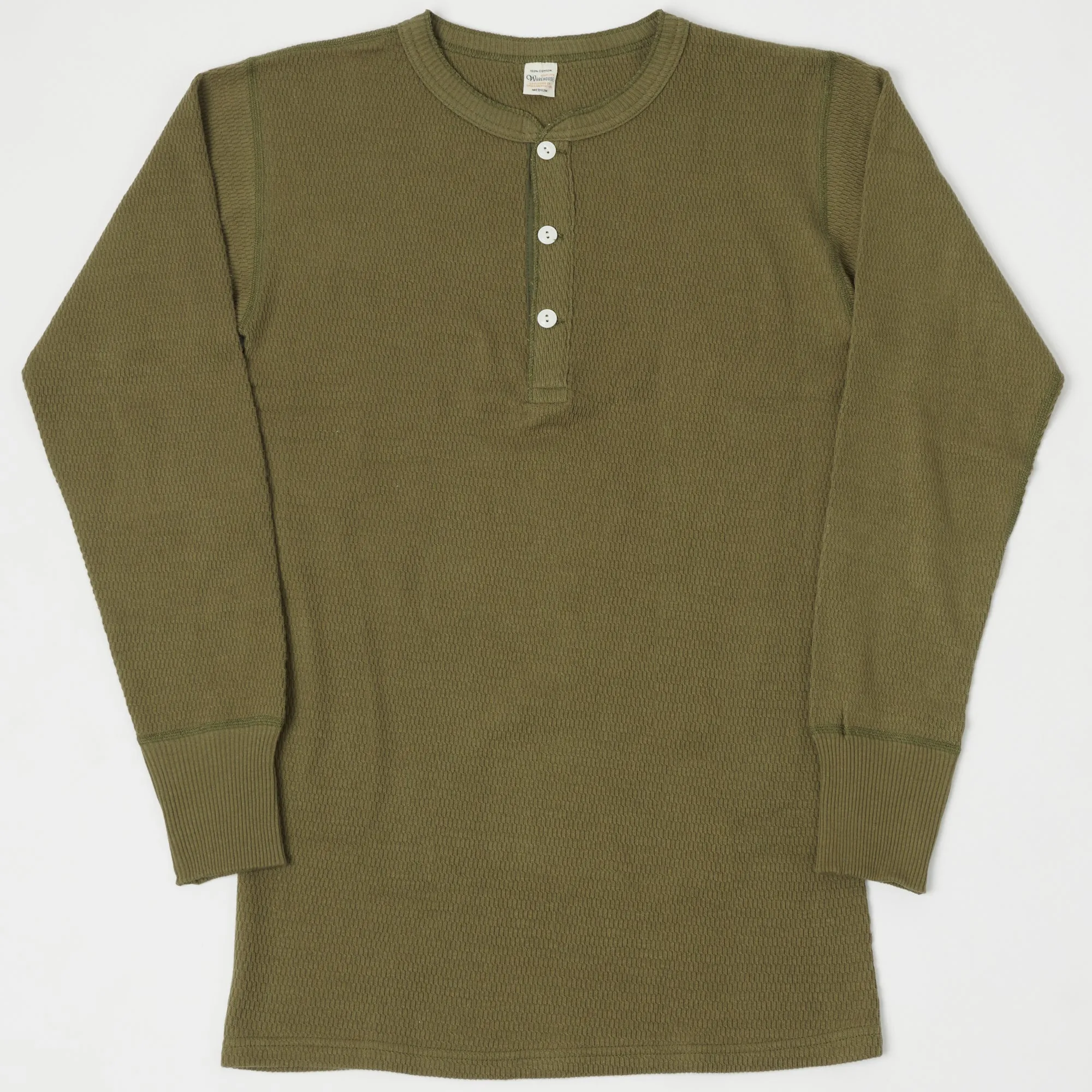 Warehouse & Co 5904 LS Waffle Knit Henley - Olive Drab