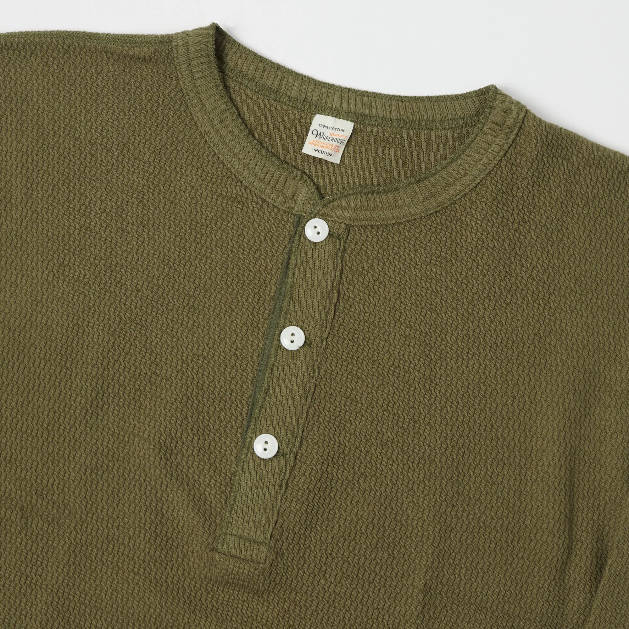 Warehouse & Co 5904 LS Waffle Knit Henley - Olive Drab