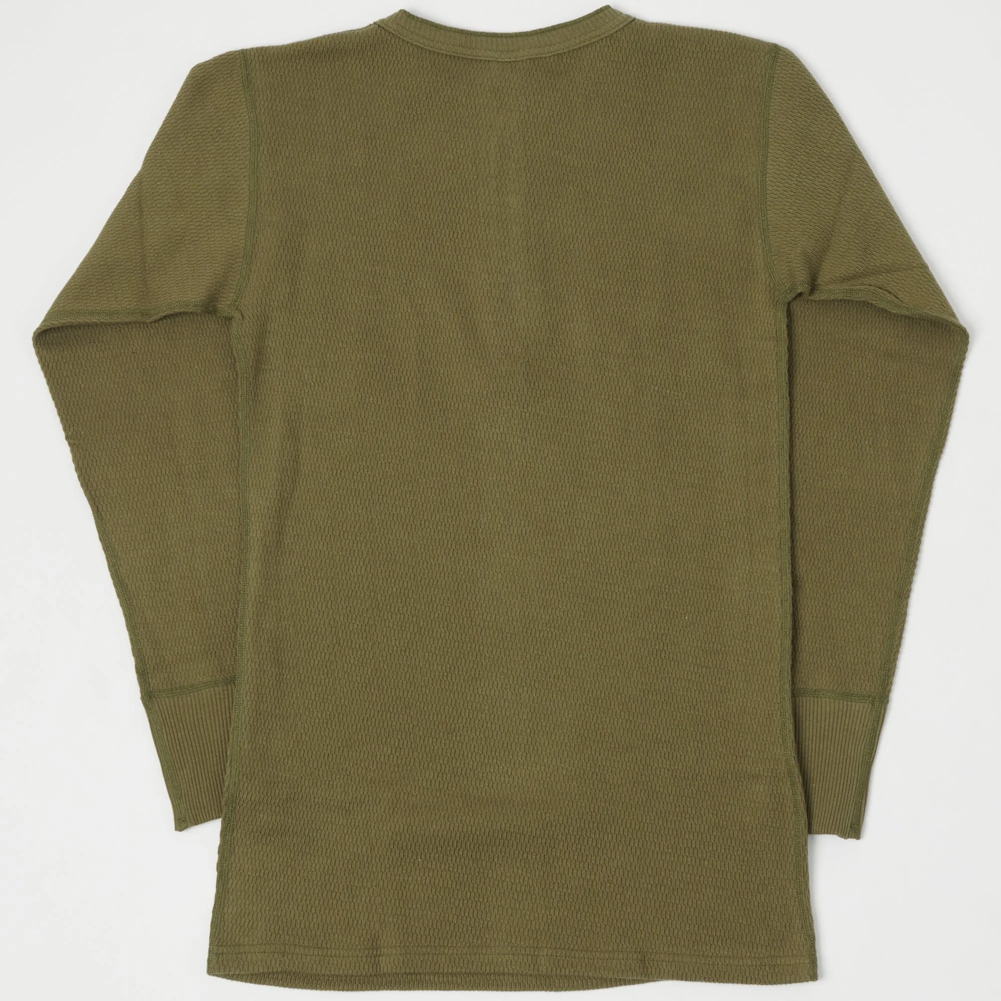 Warehouse & Co 5904 LS Waffle Knit Henley - Olive Drab