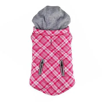 Weekender Dog Sweatshirt Hoodie - Pink & White Plaid