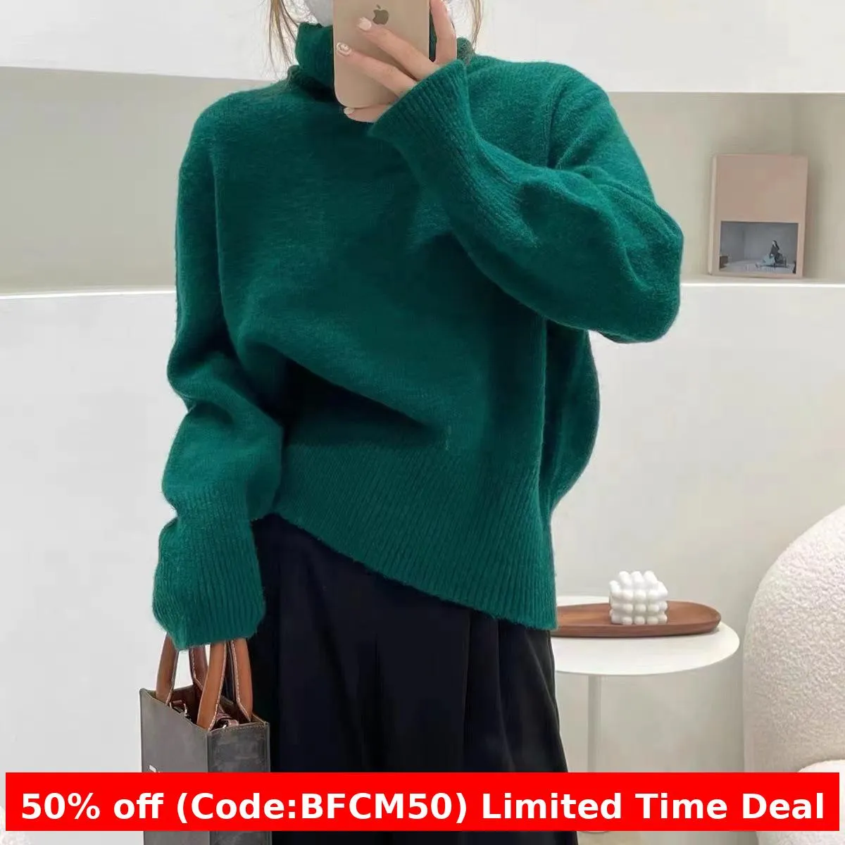 Wenkouban mens christmas outfit 2024 Winter outfits Black Friday Korean Style Lazy Style Elegant Knitwear Fashionable Western Style Turtleneck Women's Pullover Sweater