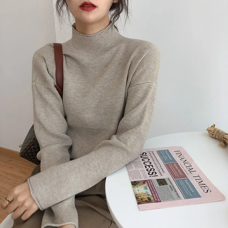 Wenkouban Solid Color Half Turtleneck Sweater for Women 2024 Autumn and Winter New Soft Glutinous Slim Slimming Loose Warm Knitted Bottoming Shirt