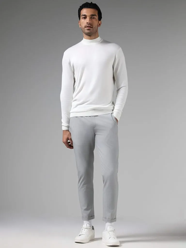 WES Formals Solid Off White Slim-Fit High Neck Sweater