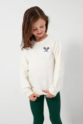 White Sweatshirt with Navy Tennis Rackets