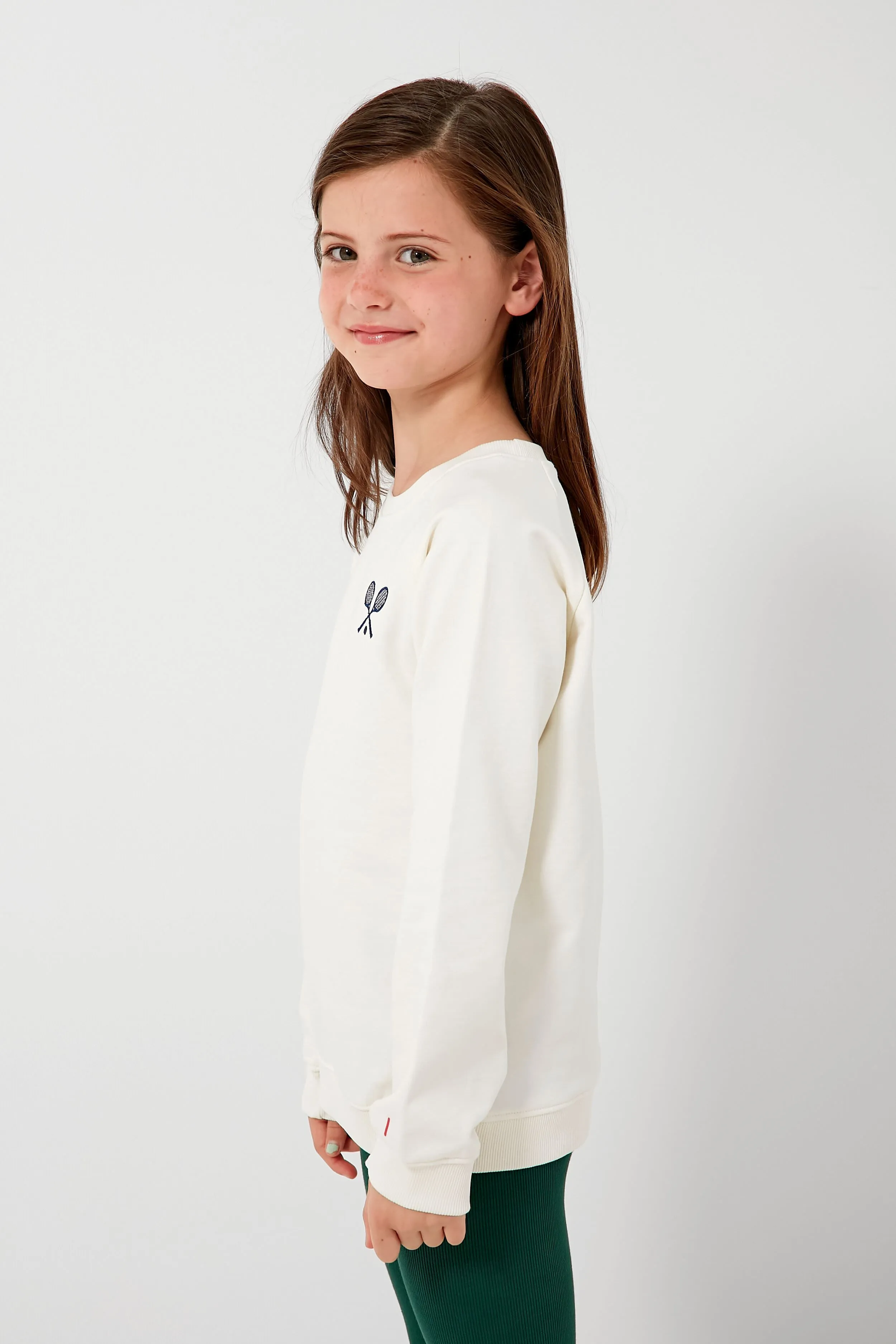 White Sweatshirt with Navy Tennis Rackets