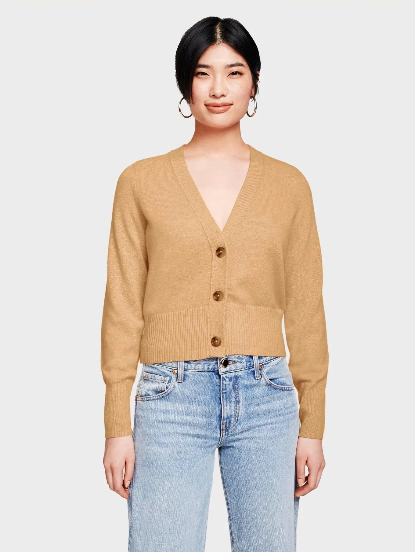 White   Warren - V Neck Cardigan in Warm Sand Heather