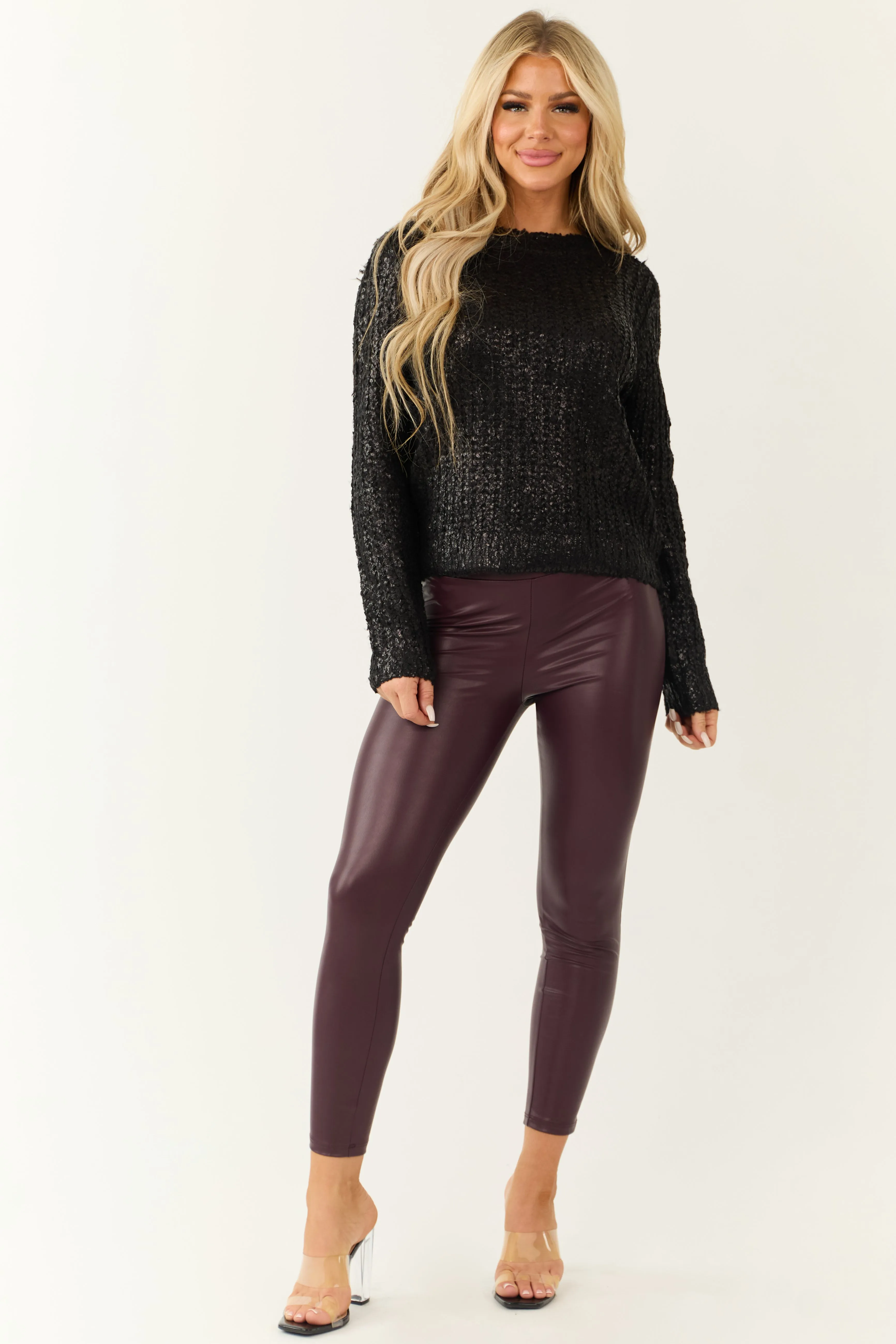 Wine Faux Leather Skinny High Waisted Leggings