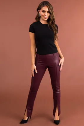 Wine Slit Hem Faux Leather Leggings