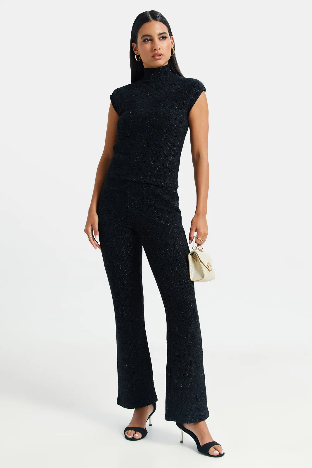 Women Black Lurex Weaved Trouser