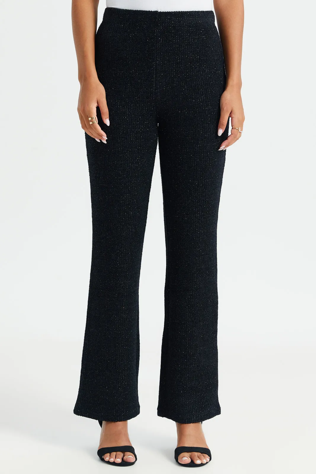 Women Black Lurex Weaved Trouser