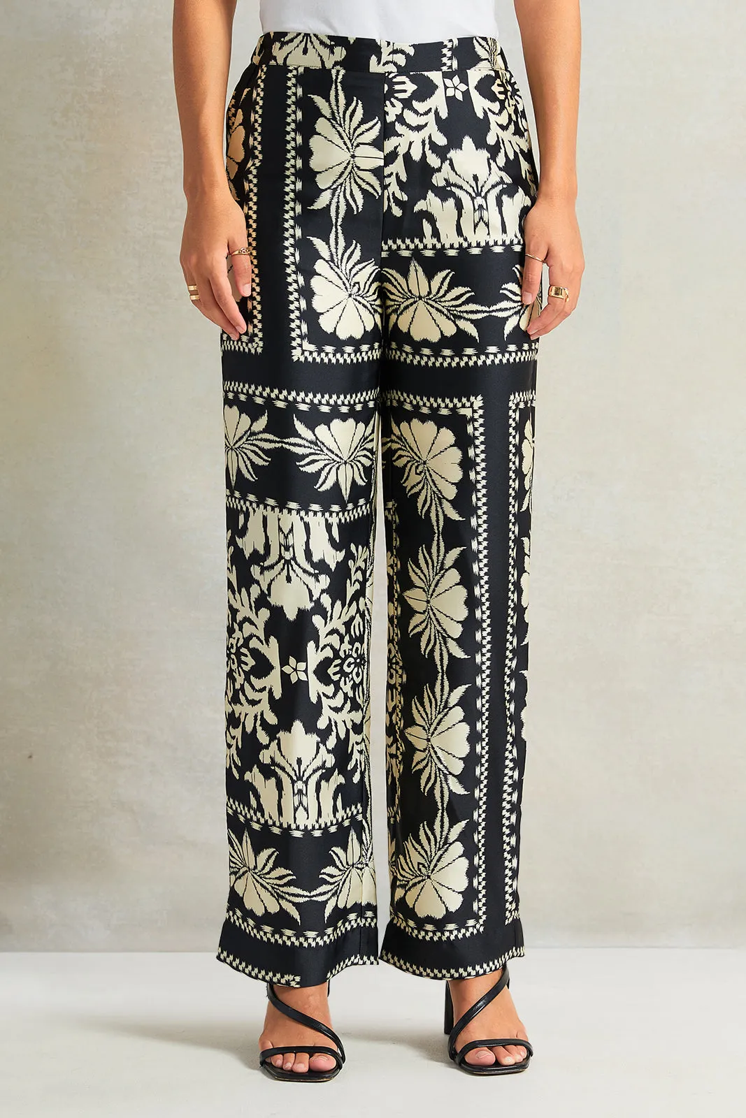 Women Black Printed Wide Leg Trousers