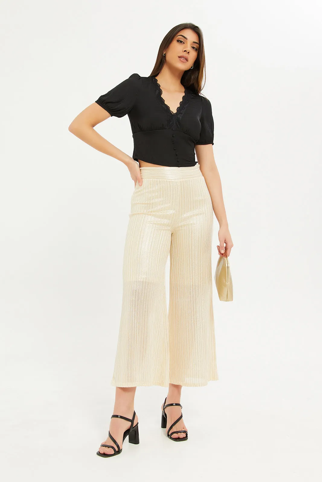 Women Gold Metallic Trouser