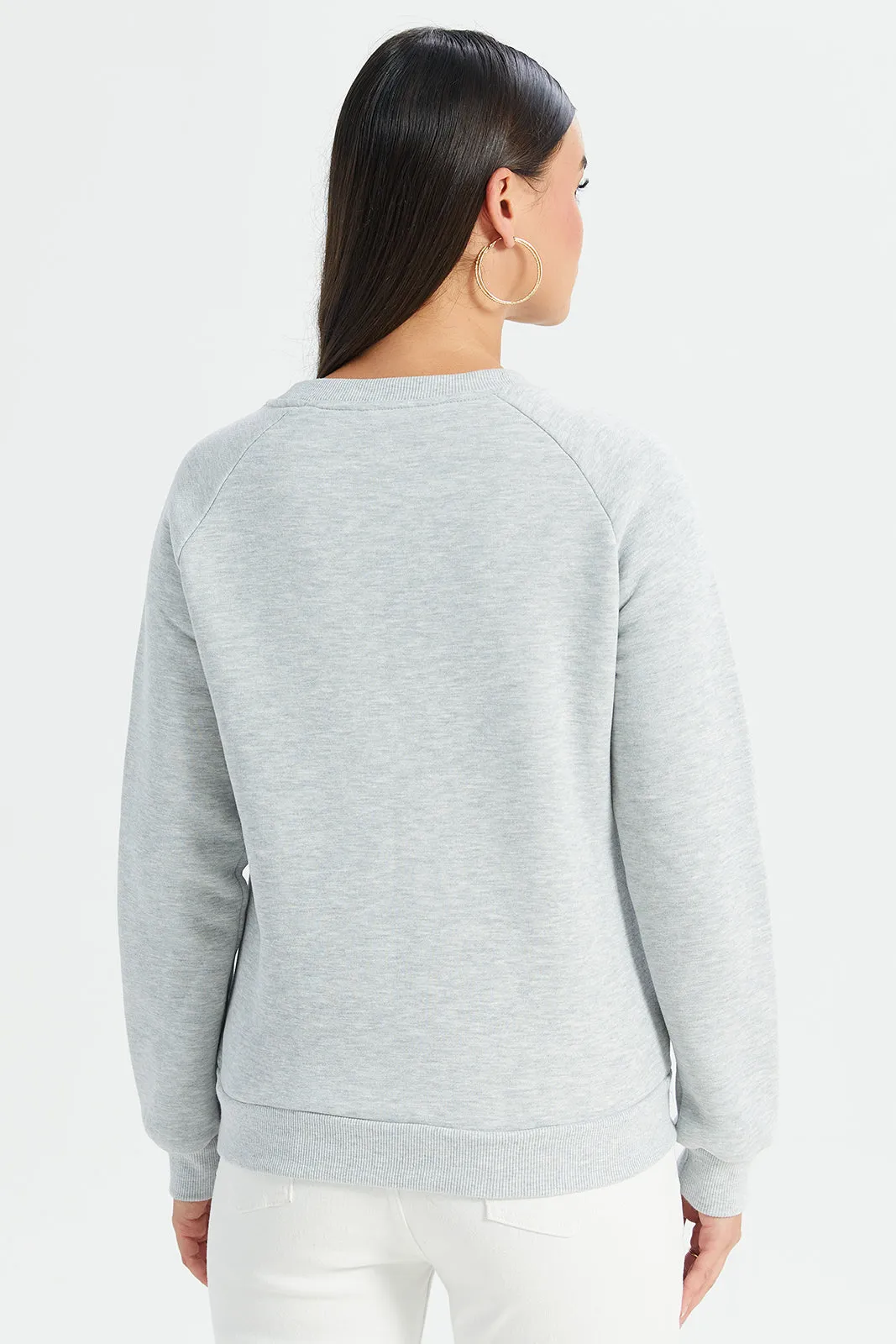 Women Grey Printed Sweatshirt