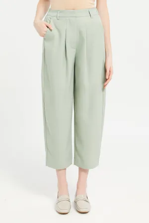 Women Mint Plain Barrel Leg Trouser