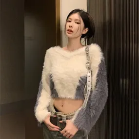 Women's Autumn And Winter V-neck Mink Fur Short Sweater