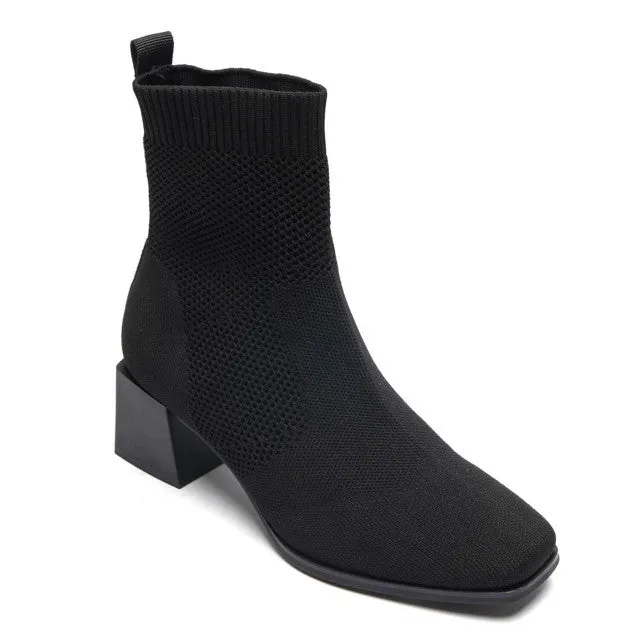 Womens Block heel Sock Boot in Black