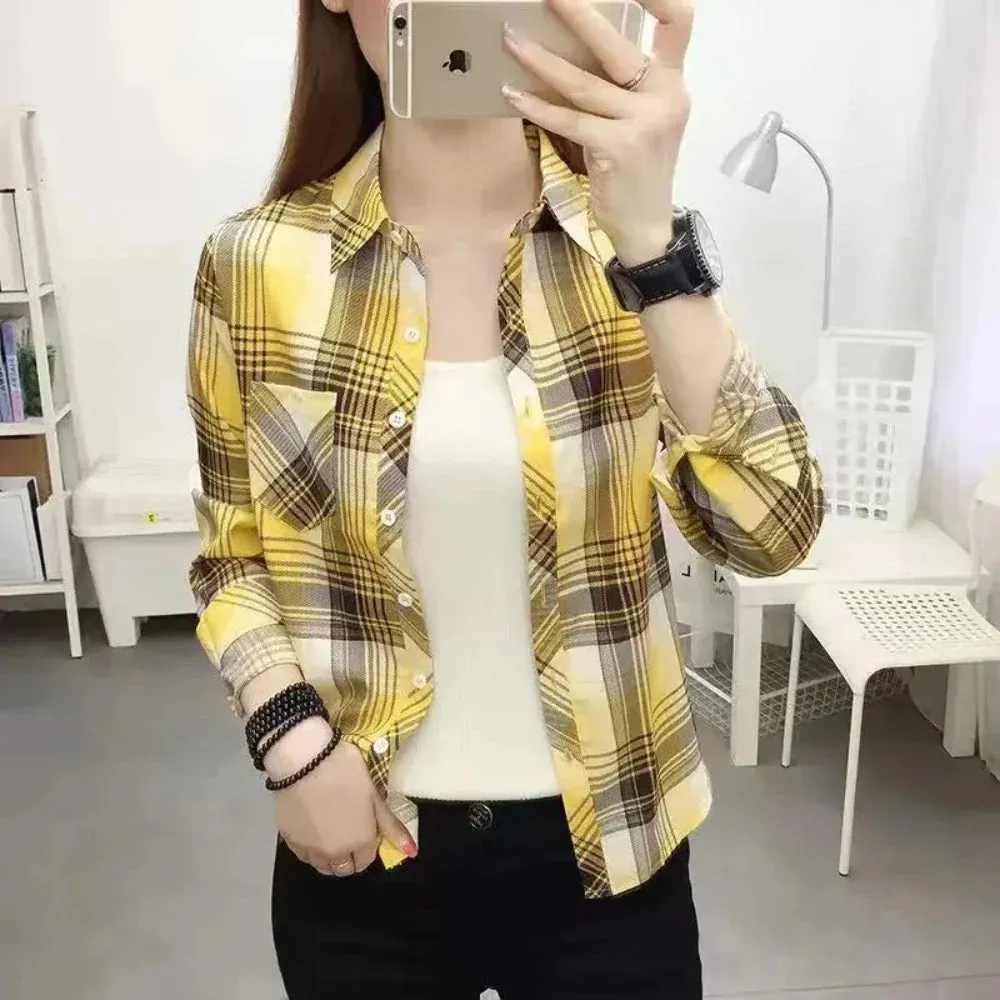 Womens Casual Long Sleeve Plaid Shirt