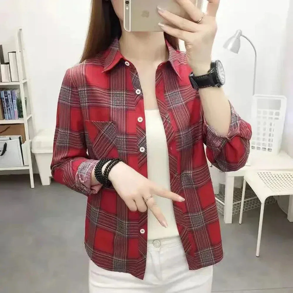 Womens Casual Long Sleeve Plaid Shirt