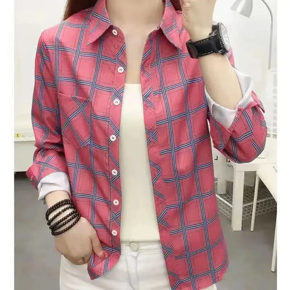 Womens Casual Long Sleeve Plaid Shirt