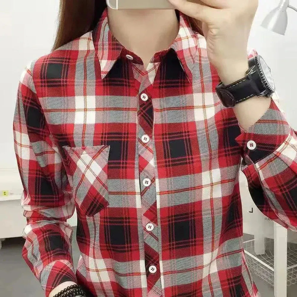 Womens Casual Long Sleeve Plaid Shirt