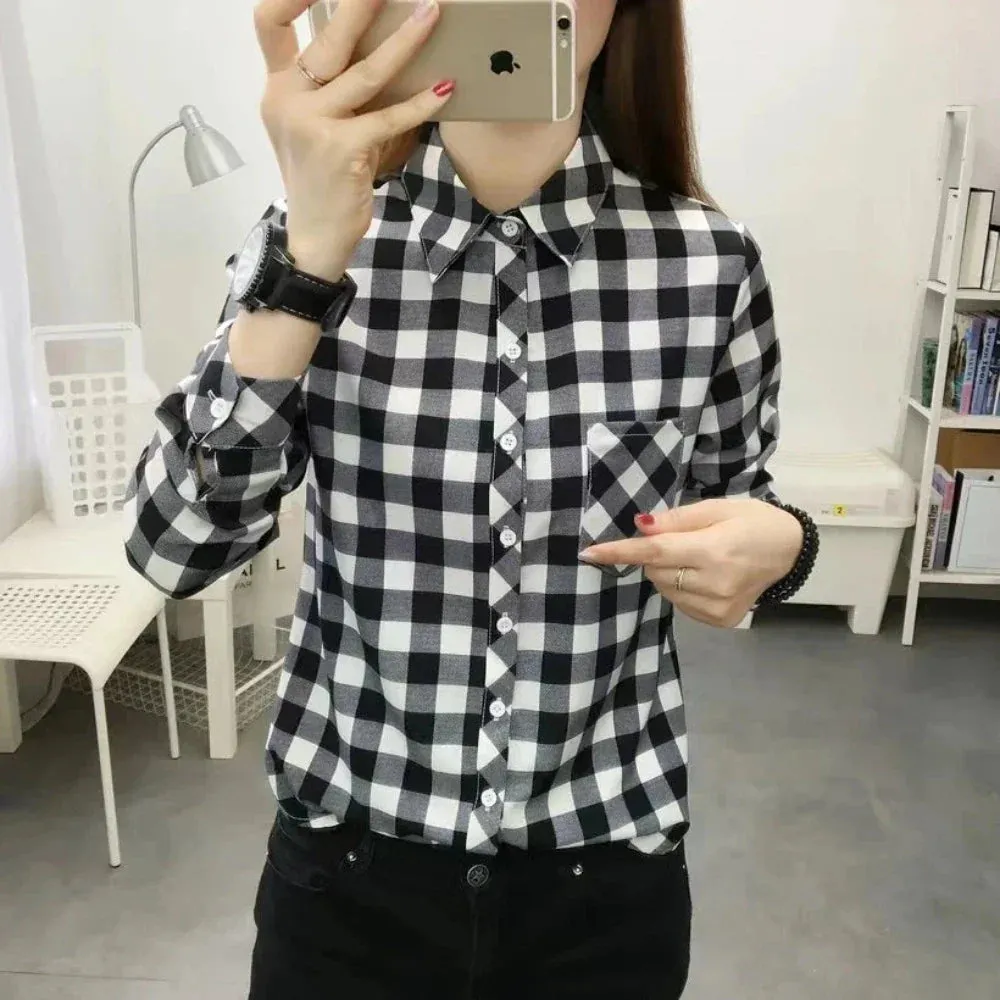 Womens Casual Long Sleeve Plaid Shirt