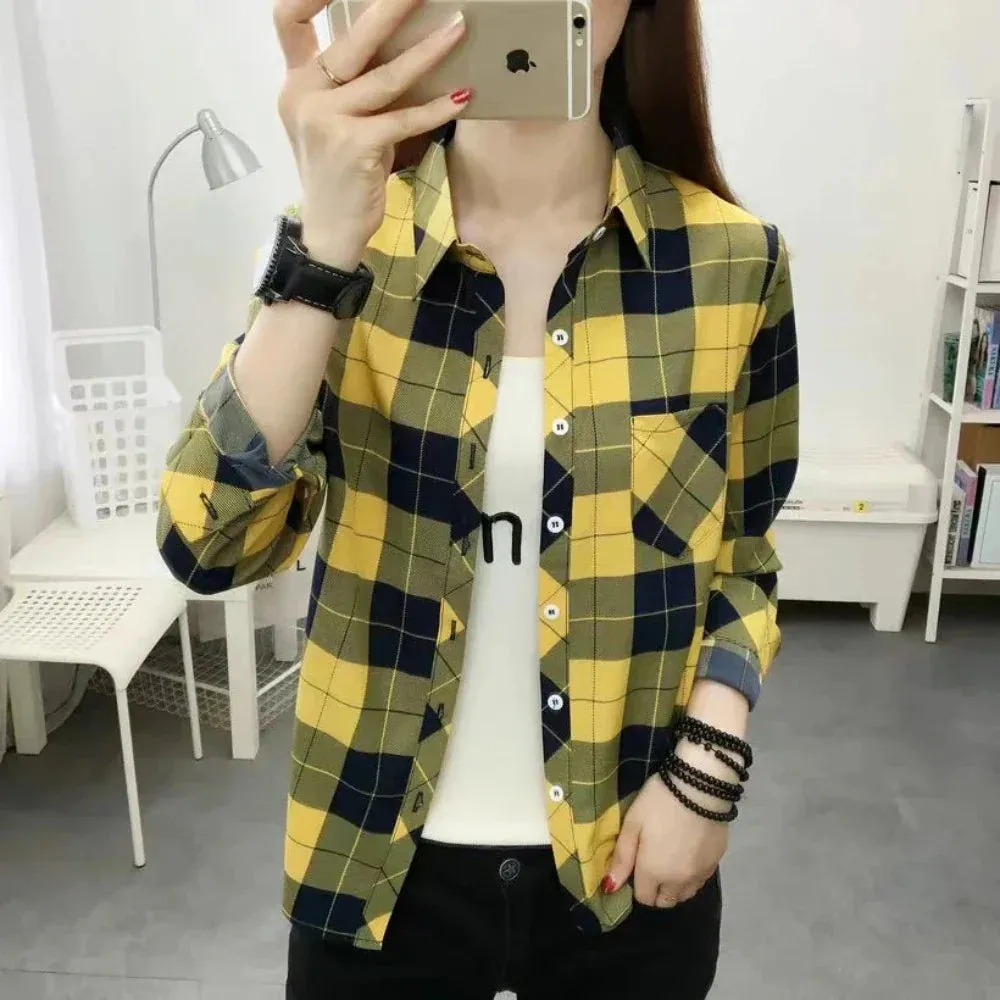 Womens Casual Long Sleeve Plaid Shirt