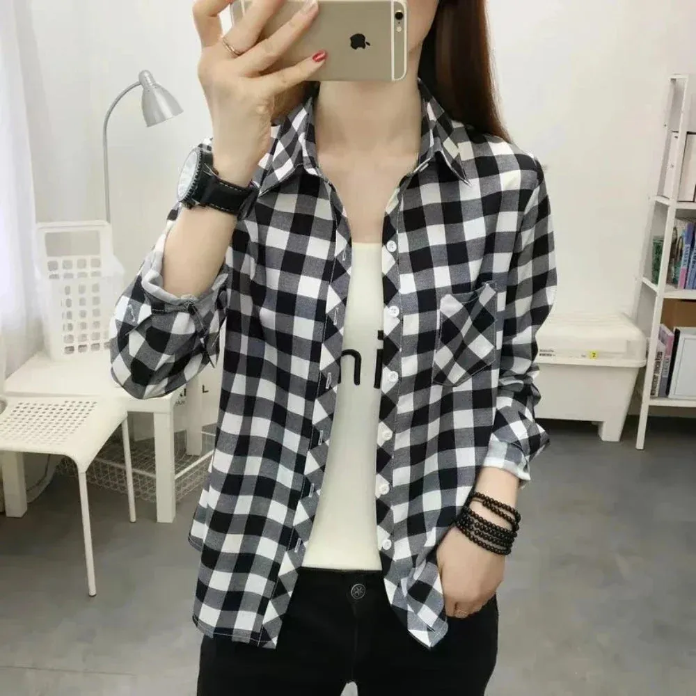 Womens Casual Long Sleeve Plaid Shirt