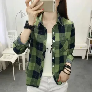 Womens Casual Long Sleeve Plaid Shirt