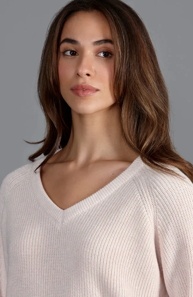 Womens Cotton Ribbed V Neck Jumper