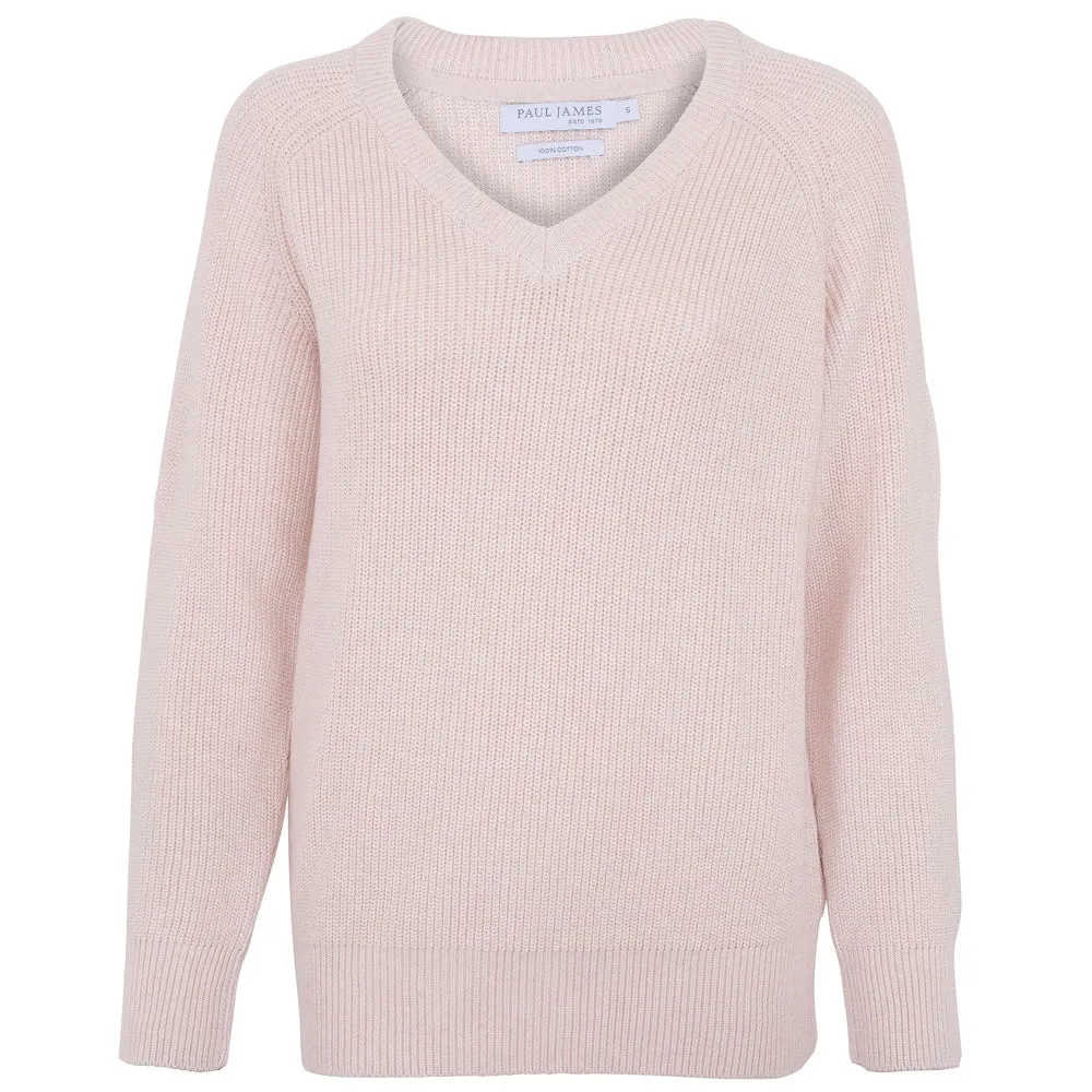 Womens Cotton Ribbed V Neck Jumper