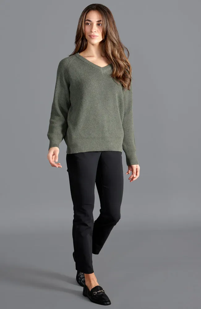 Womens Cotton Ribbed V Neck Jumper