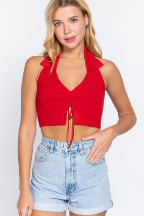 Women's Halter Ruched Crop Sweater Knit Top