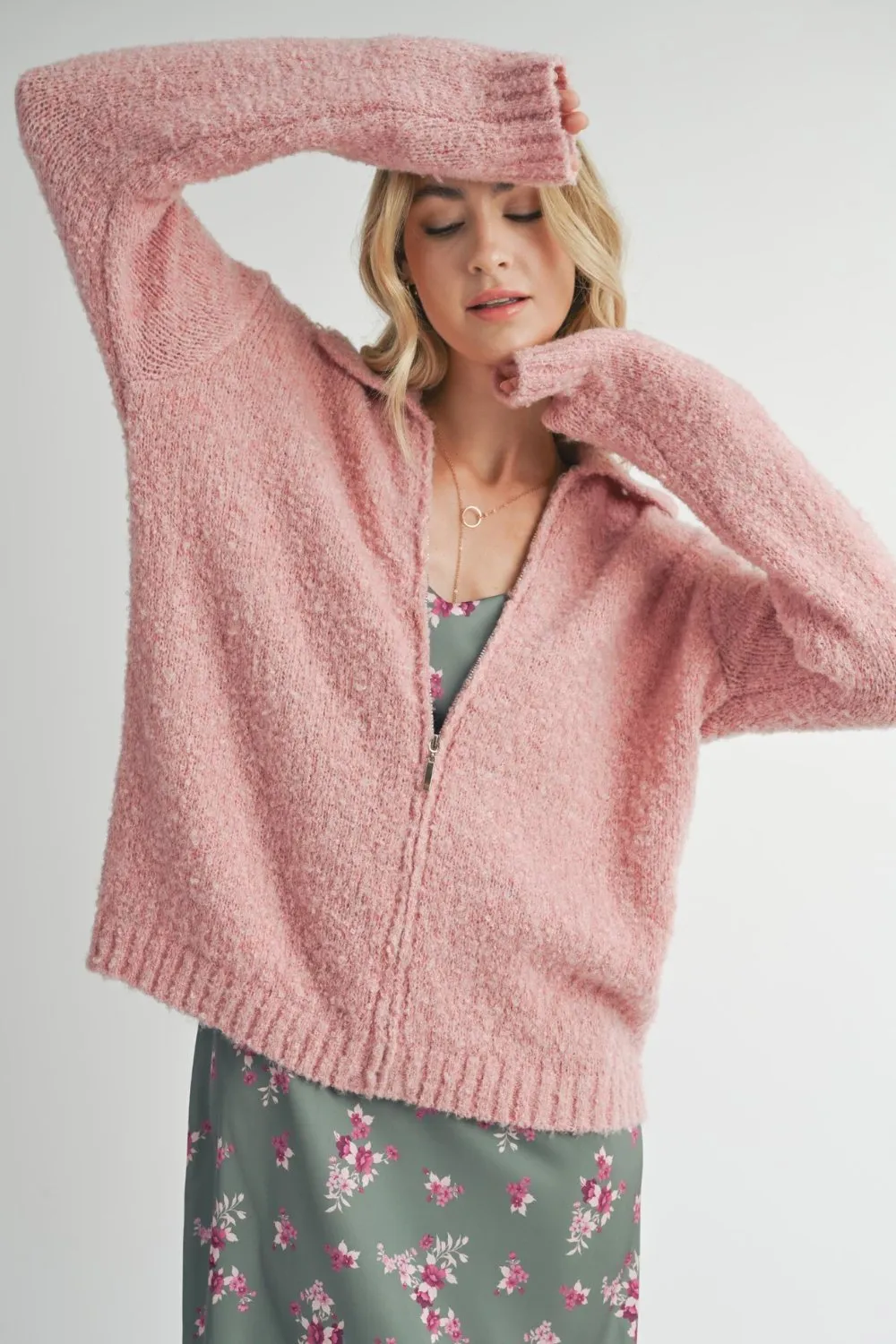 Women's Pink Aesthetic Soft Knit Cardigan Top | Pink