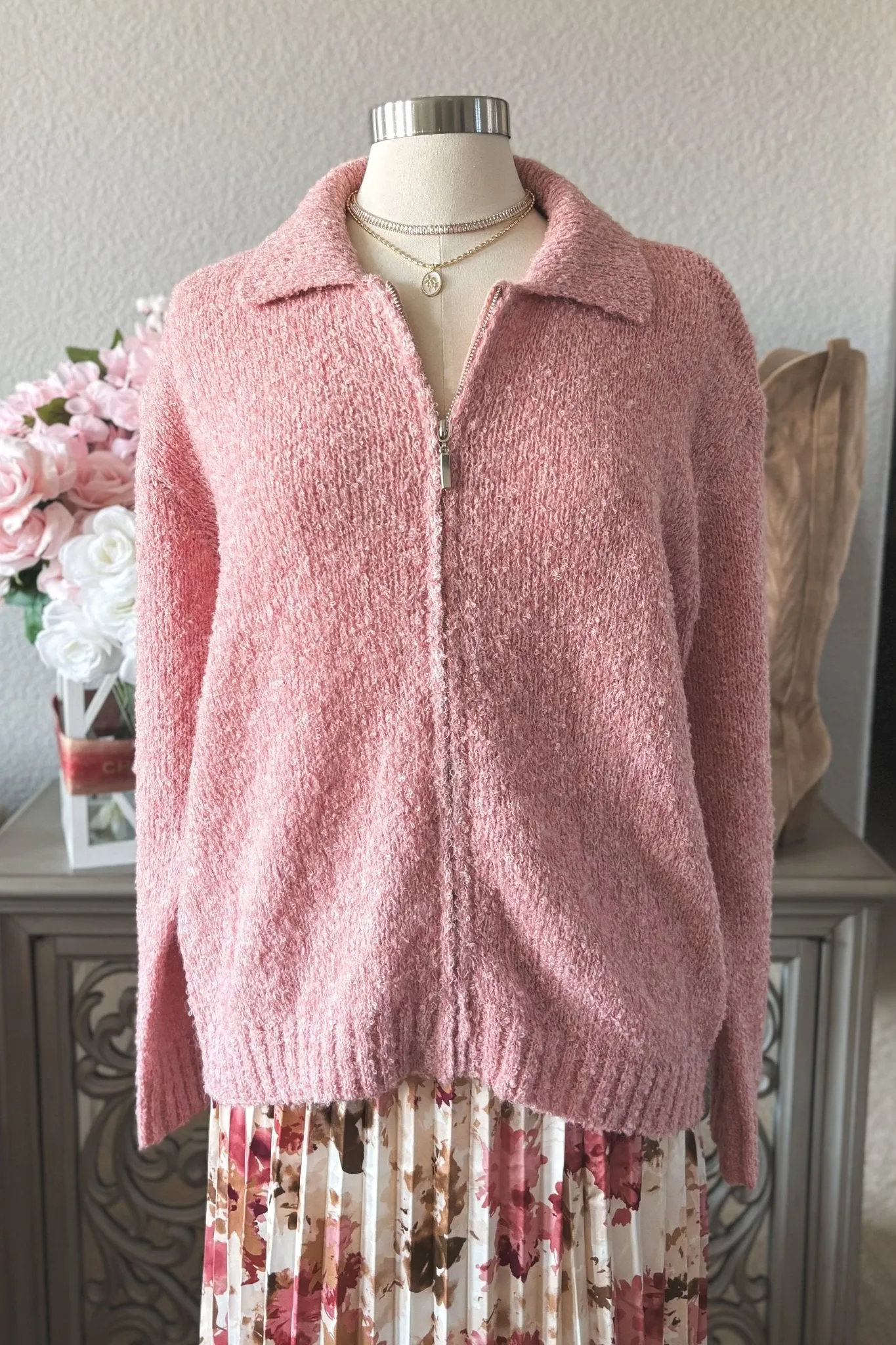 Women's Pink Aesthetic Soft Knit Cardigan Top | Pink