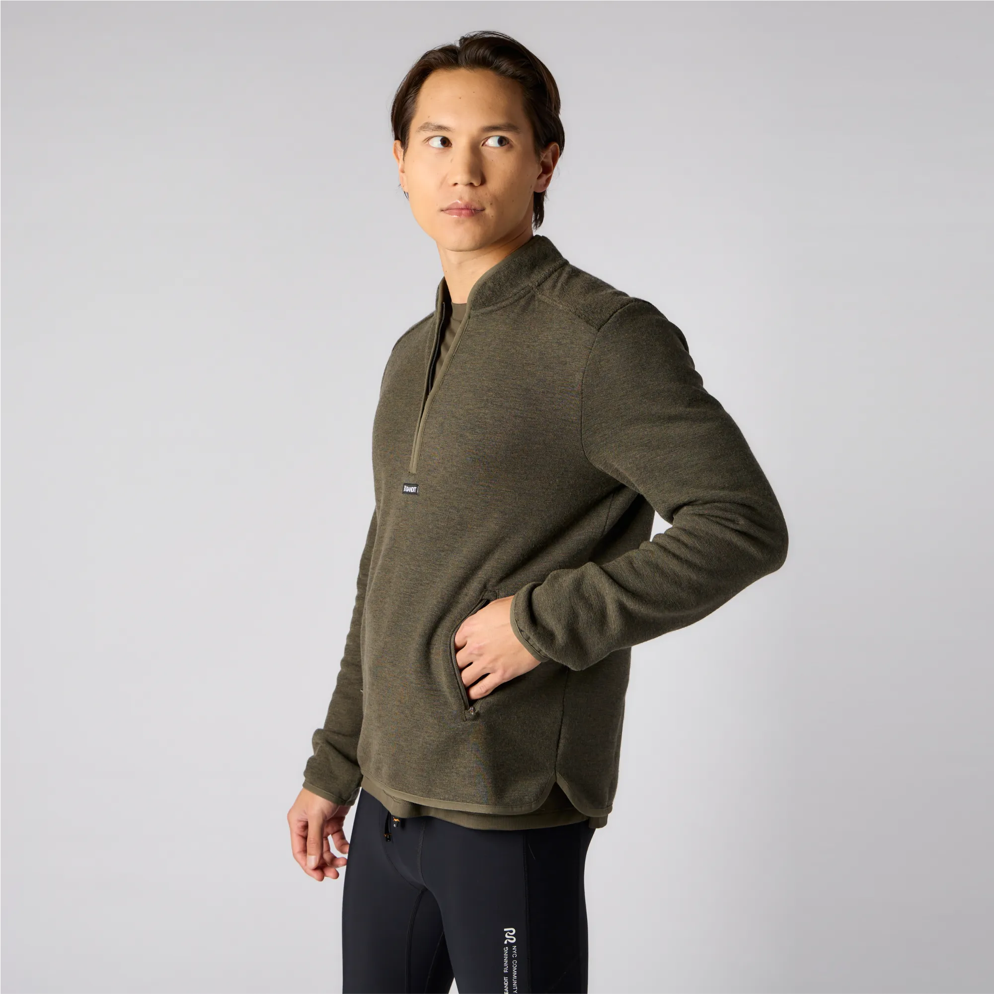 Wool Terry Quarter Zip Pullover - Men's, Olive