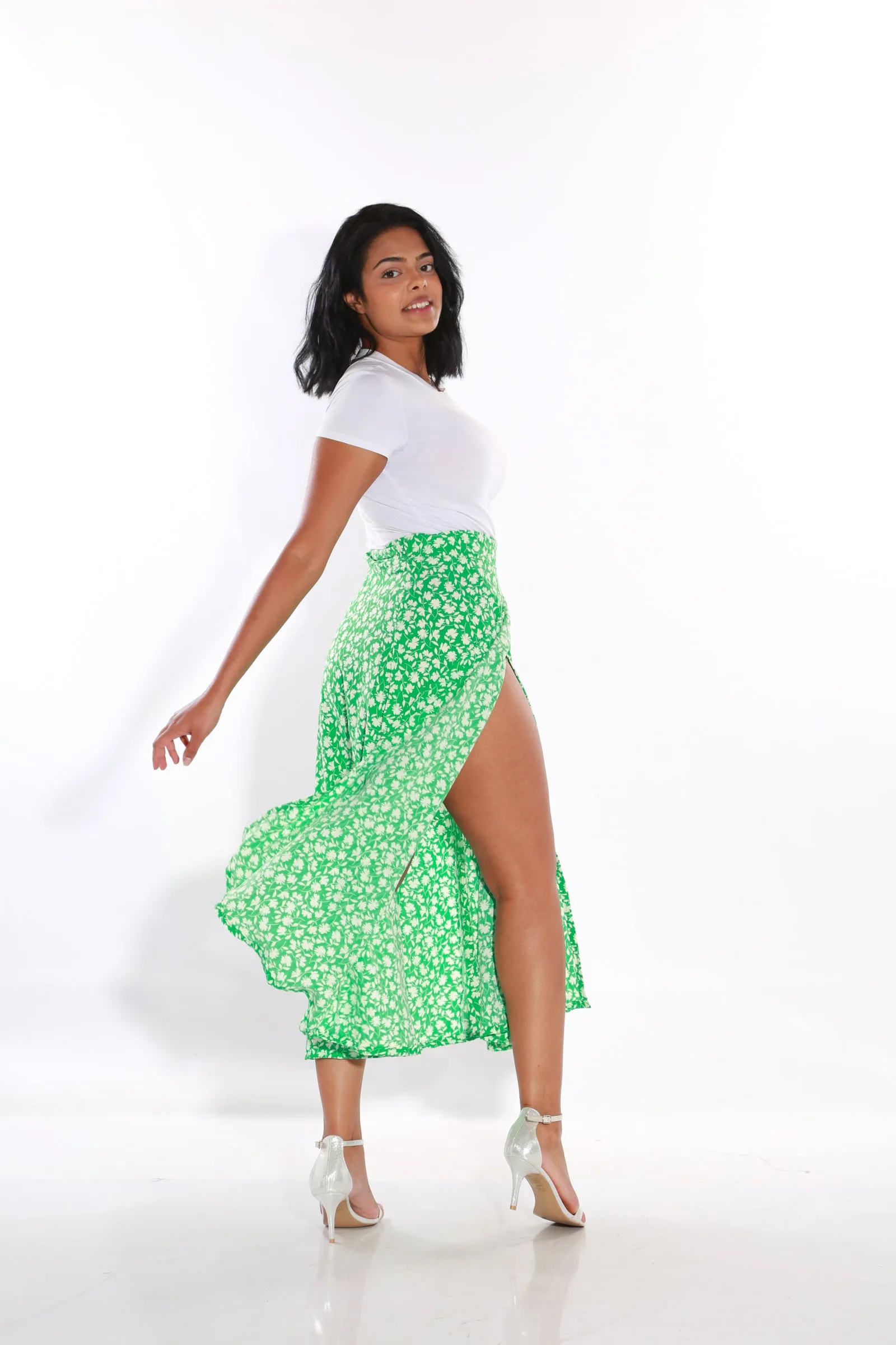 Wrap Floral Midi skirt - green