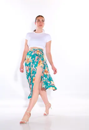 Wrap Floral midi skirt - lily Blue