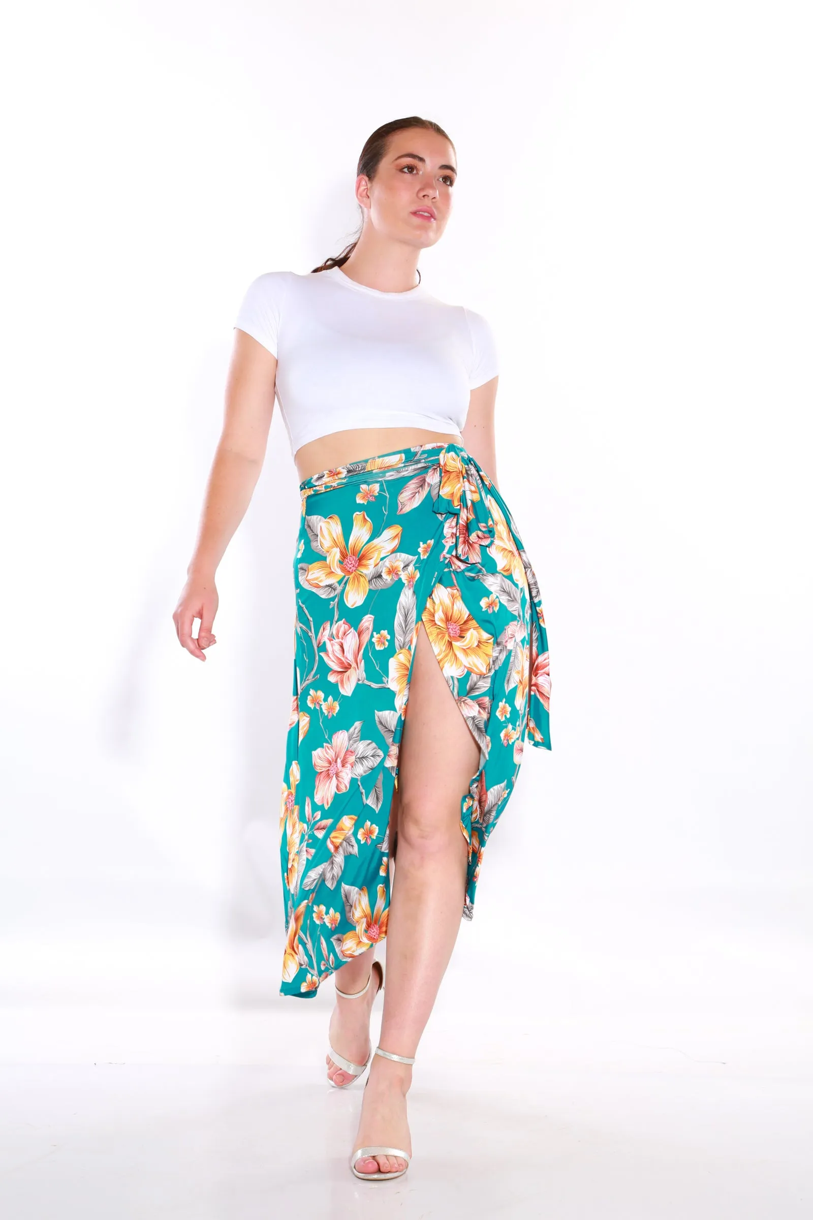 Wrap Floral midi skirt - lily Blue